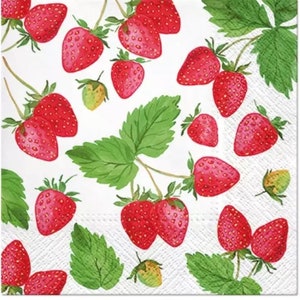 4 Tovaglioli di carta per decoupage, fragole rosse, carta servietta di frutta, carta decorativa a 3 strati