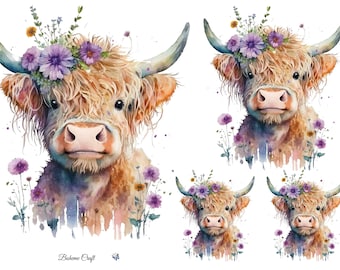 Rice Paper for Decoupage, Highland Cows, Collage Sheet, Decorative Mulberry Tissue, Scrapbooking, Junk Journal , 1 A4 Sheet