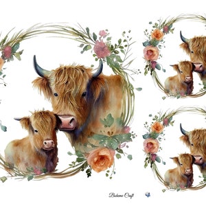 Rice Paper for Decoupage, Highland Cows, Collage Sheet, Decorative Mulberry Tissue, Scrapbooking, Junk Journal , 1 A4 Sheet