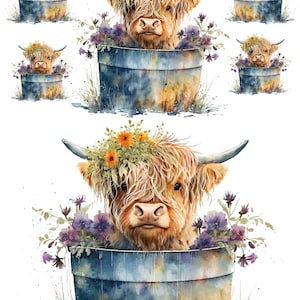 Carta di riso per decoupage, mucche delle Highlands, fogli per collage, veli decorativi di gelso, scrapbooking, diario spazzatura