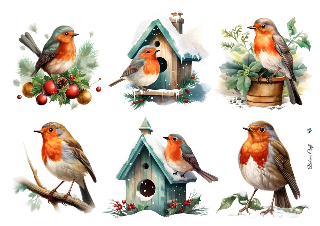 Robin Decoupaged Red Robin Winter Snow Scene Rice Paper for Decoupage: Festive DIY ...