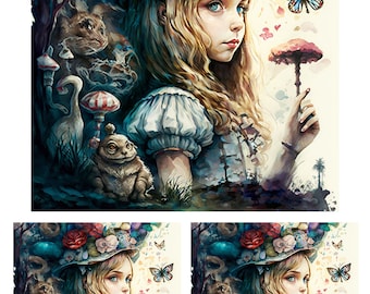 Rice Paper for Decoupage / Fairytale Alice / Mulberry Tissue / Scrapbooking / 1 A4 Sheet / 30gm/2