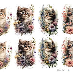 Carta di riso per decoupage, gatti floreali, scrapbooking, diari, disponibili in varie dimensioni e tipologie di carta.