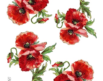 Rice Paper for Decoupage, Red Poppy Flower Collage, Furniture DIY, Card Making, Paper Crafts