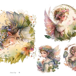 Papier de riz pour découpage / Angelots féeriques fantastiques / Tissu de mûrier / Scrapbooking / 1 feuille A4 / 30 g/2