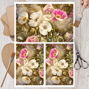 Carta di riso per decoupage, papaveri, tessuto decorativo di gelso, scrapbooking, collage washi, lavori di carta, 1 foglio A4