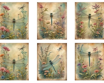 Vintage Libellen Reispapier: A4 A5 Decoupage Papier