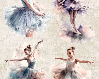 Rice Paper for Decoupage, Watercolor Ballerina Dancers Mulberry Tissue, Scrapbooking Journal, Art Print