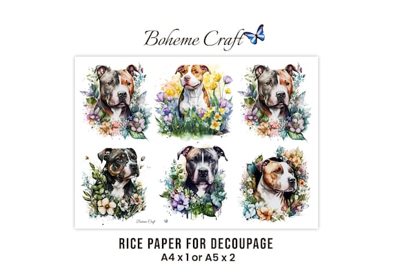 Pit Bull Dog Art Print Rice Paper For Decoupage, Dog Lover Decor, DIY Crafts