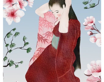 Rice Paper for Decoupage, Japanese Geisha, Mulberry Tissue, Scrapbooking, Card Making, 1 A4 Sheet