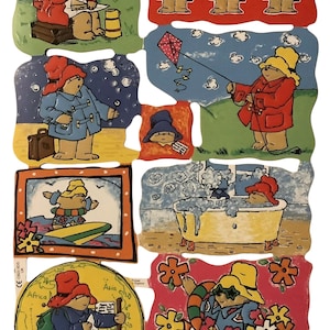 Paper Scrap Die Cut Reliefs Paddington Bear On Holiday Vintage Scrapbook Sheet Paddington Decoupage Mamelok England 1907