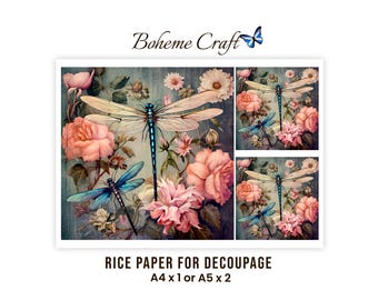 Cottage Garden Dragonfly Rice Paper Decoupage Botanical Collage Scrapbooking Journals Mulberry Tissue