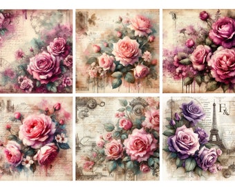 Carta di riso con rose rosa per decoupage, scrapbooking, diari, creazione di biglietti e lavori di carta decorativi
