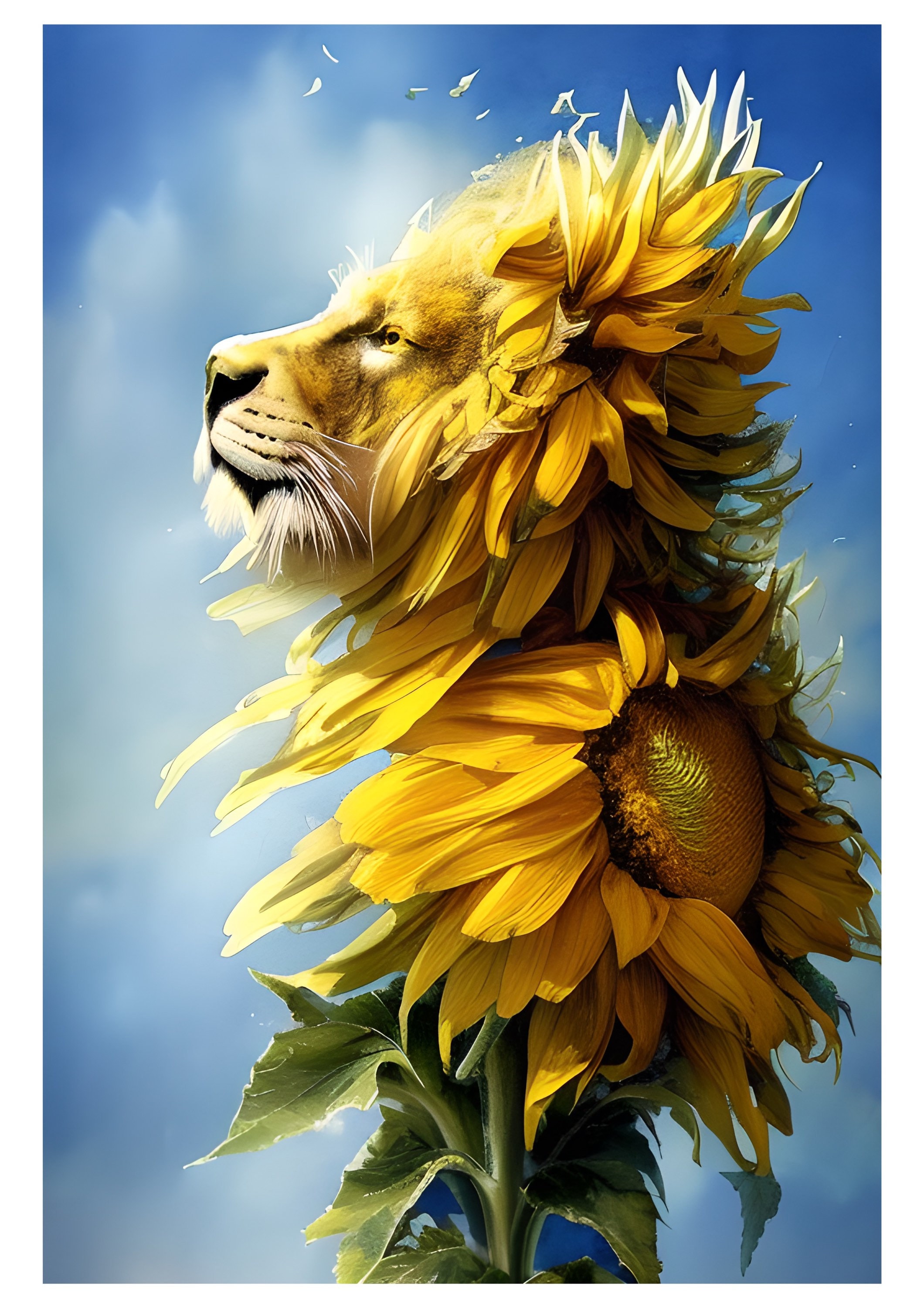 ライオンのひまわりのたてがみ模様のライスペーパー：デコパージュ