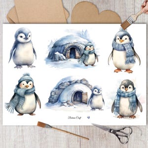Carta di riso natalizia per decoupage, scene di neve con pinguini invernali, gelso, scrapbooking, creazione di biglietti, 1 foglio A4