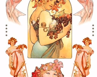 Mucha Jugendstil Frau Reispapier : Italienische Maulbeere für Decoupage