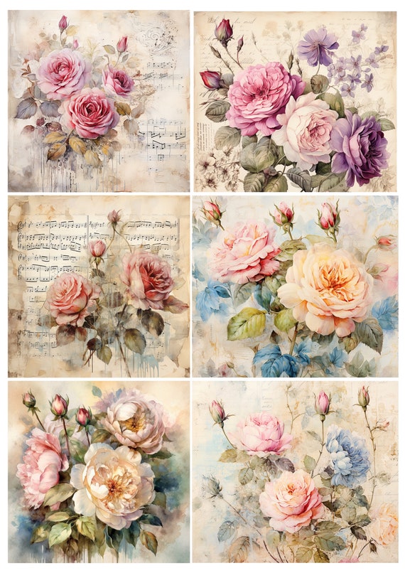 Vintage Roses Rice Paper for Decoupage, Scrapbooking, Journals, Card Making  and Decorative Paper Crafts 