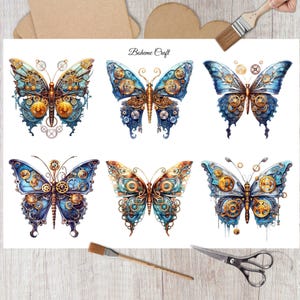 Steampunk Schmetterling Reispapier für Decoupage, Dekoratives Papier Handwerk, Scrapbook Ephemera, Kartenherstellung, Mixed Media, Journals, DIY Dekor