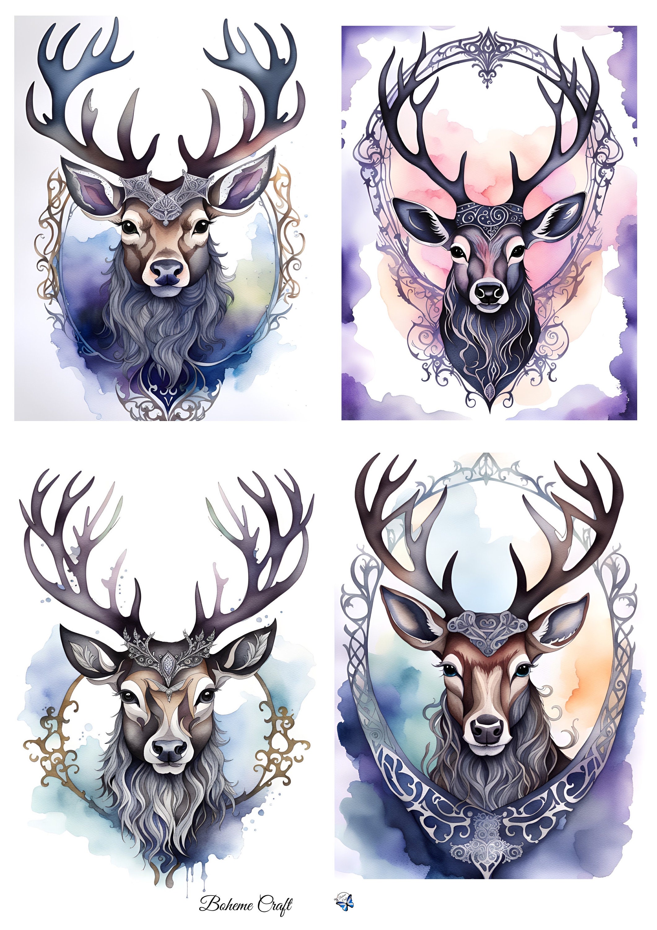Stag Collage Rice Paper for Decoupage, Gothic Stag Collage Sheet, A4 A5 - Etsy UK