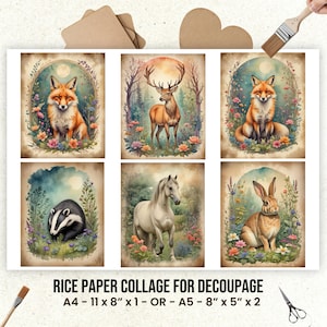 Woodland Animal Collage Sheet, Rice Paper For Decoupage, Grimoire Print, A4/A5