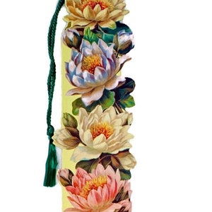 Everyday Greetings Card Bookmark, Colorful Die Cut Water Lilly Flowers, Victorian Style Embossed Scrapbook Ephemera