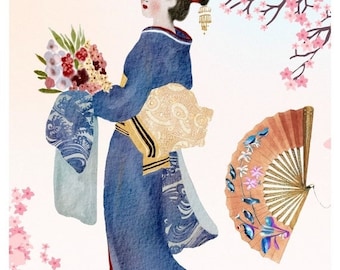 Rice Paper for Decoupage, Japanese Geisha, Mulberry Tissue, Scrapbooking, Card Making, 1 A4 Sheet