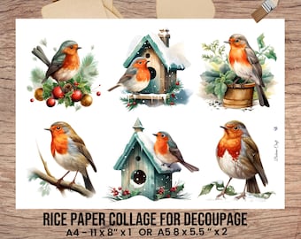 Red Robin Winter Snow Scene Rice Paper for Decoupage: Festive DIY Crafts