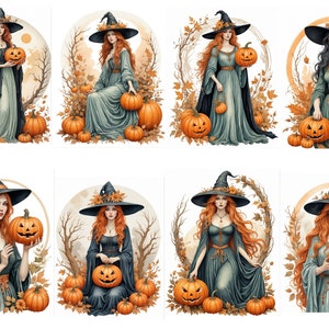 Sorcière d'Halloween avec citrouilles Papier de riz pour découpage, scrapbooking, fabrication de cartes, travaux manuels décoratifs en papier, décoration païenne