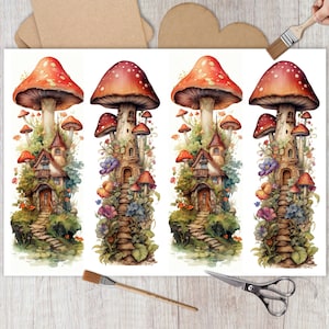 Märchen Pilz Lesezeichen Collage Reispapier für Decoupage, dekoratives Papierhandwerk, Scrapbooking, Kartenherstellung.