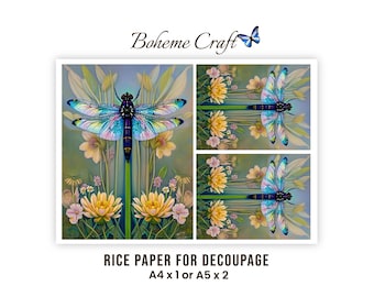 Libellen-Reispapier, Vintage-Botanik-Decoupage, Tisdue Scrapbooking Journals Kunstdruck A4/A5