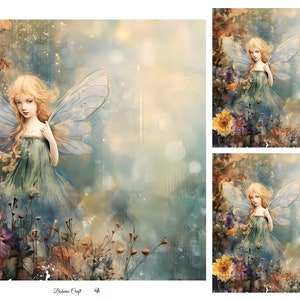 Papier de riz pour découpage / collage féerique aquarelle fantaisie / papier de soie mûrier / scrapbooking / 1 feuille A4 / 30 g/2