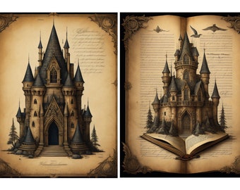Gothic Grimoire Reispapier: Schloss Decoupage Papier, Scrapbooking