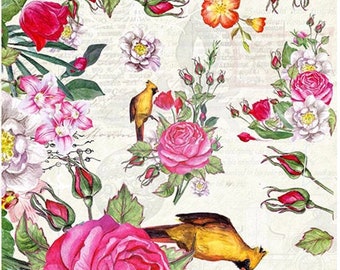 Roses and Birds Rice Paper: A4 Decoupage Paper, Scrapbooking