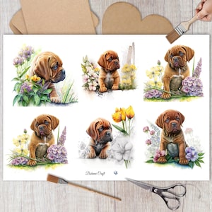 Rijstpapier voor decoupage, Mastiffhonden Efemere plakboeken, Bordeaux-collage, Decoratief papier, Kaarten maken,
