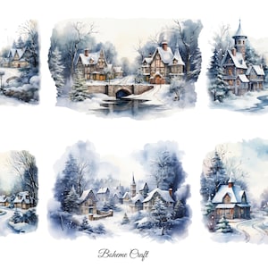 Winter Village Snow Scene Rice Paper For Decoupage Collage, Scrapbooking, Card Making, Decorative Paper Crafts