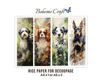 Dog Breed Decoupage Rice Paper, Cavalier Spaniel Doberman Collie Dalmation Pet Lover Craft Paper