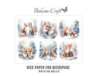 Winter Fox Rice Paper Decoupage, Winter Snow Scene Collage, A4/A5