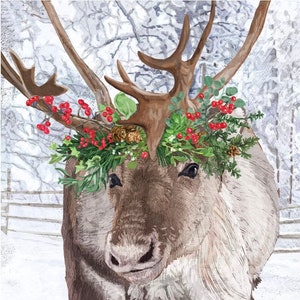 4 Decoupage Paper Napkins, Christmas Stag, Scrapbooking, Card Making, Decorative Paper Collage Tissue, Journals, Paper Crafts