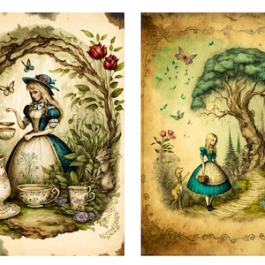 Rice Paper for Decoupage / Fairytale Alice / Mulberry Tissue / Scrapbooking / 1 A4 Sheet / 30gm/2