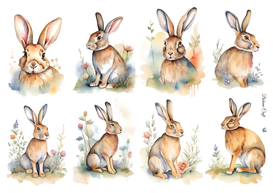 Rice Paper for Decoupage / Rabbits/ Mulberry Tissue / Scrapbooking / 1 ...