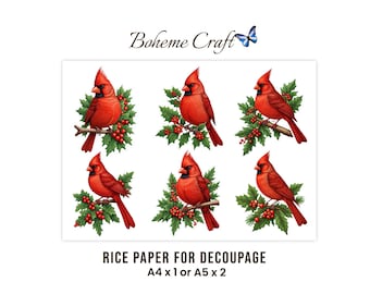 Weihnachtliche Vogelmotive, rotes Kardinal-Reispapier für Decoupage, Weihnachtsbasteleien, Tagebücher, Kartenherstellung
