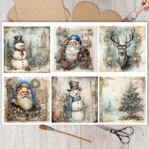 Vintage Christmas Rice Paper for Decoupage, Christmas Snow Scene Collage Sheet, Scrapbooking Ephemera, Card Making, Decorative Paper Crafts