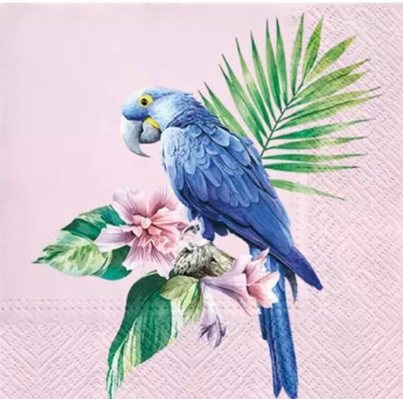 2) Two Paper Lunch Napkins for Decoupage/Mixed Media - Tropical Parrot