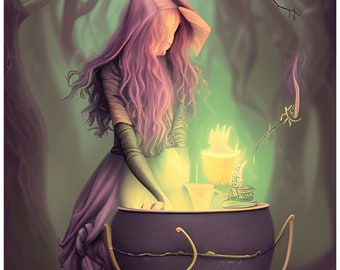 Gothic Witch With Cauldron Rice Paper for Decoupage, Scrapbooking, Card Making.