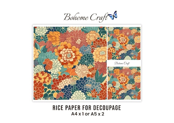 Japanese Floral Rice Paper Vintage Oriental Chrysanthemum Decoupage Sheet Scrapbooking Journals Furniture Decor Transfer
