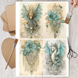 Carta di riso per decoupage, drago delle fiabe, carta velina di gelso, scrapbooking, creazione di biglietti, junk journal, Miyed Media, decorazioni fantasy fai da te