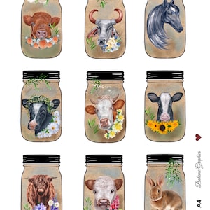 Carta di riso per decoupage, foglio collage di barattoli di vetro di mucca, effimeri scrapbooking, diari, tessuto di trasferimento
