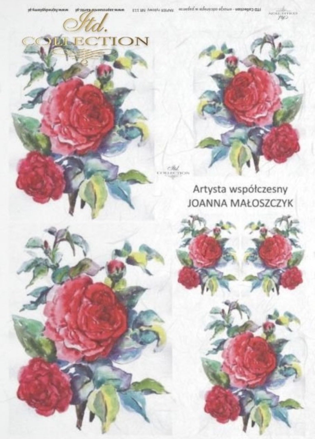 Rice Paper for Decoupage, Vintage Red Rose Collage, Mulberry Tissue ...