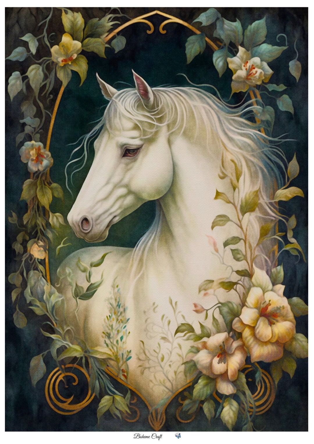 Gothic Horse Rice Paper: Floral Art Print for Decoupage - Etsy