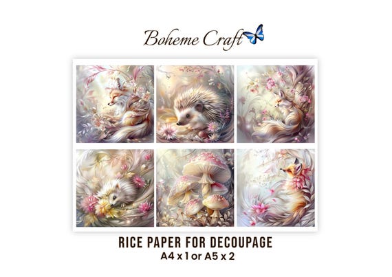 Enchanted Forrest Decoupage Rice Paper Fairytale Animal Collage Sheet  Scrapbook journals Card Making Supplies.